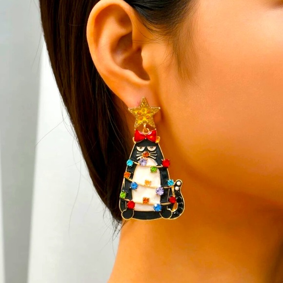 🎄New Festive Holiday Cat Earrings - Picture 2 of 2